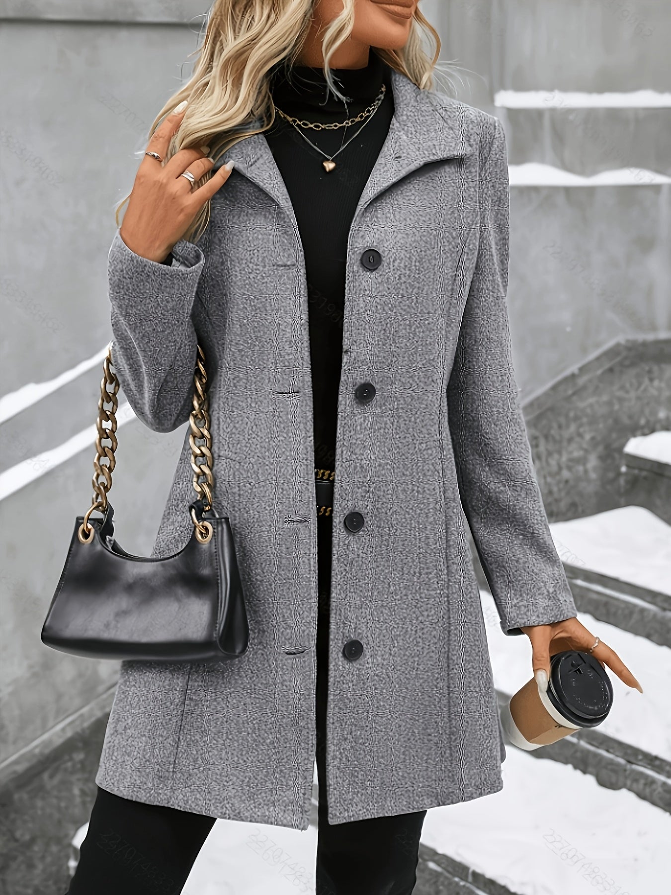 Eleganter Damenmantel mit Notch-Kragen und einreihiger Knopfleiste | J&B - 1 - Jasminaboutique.com