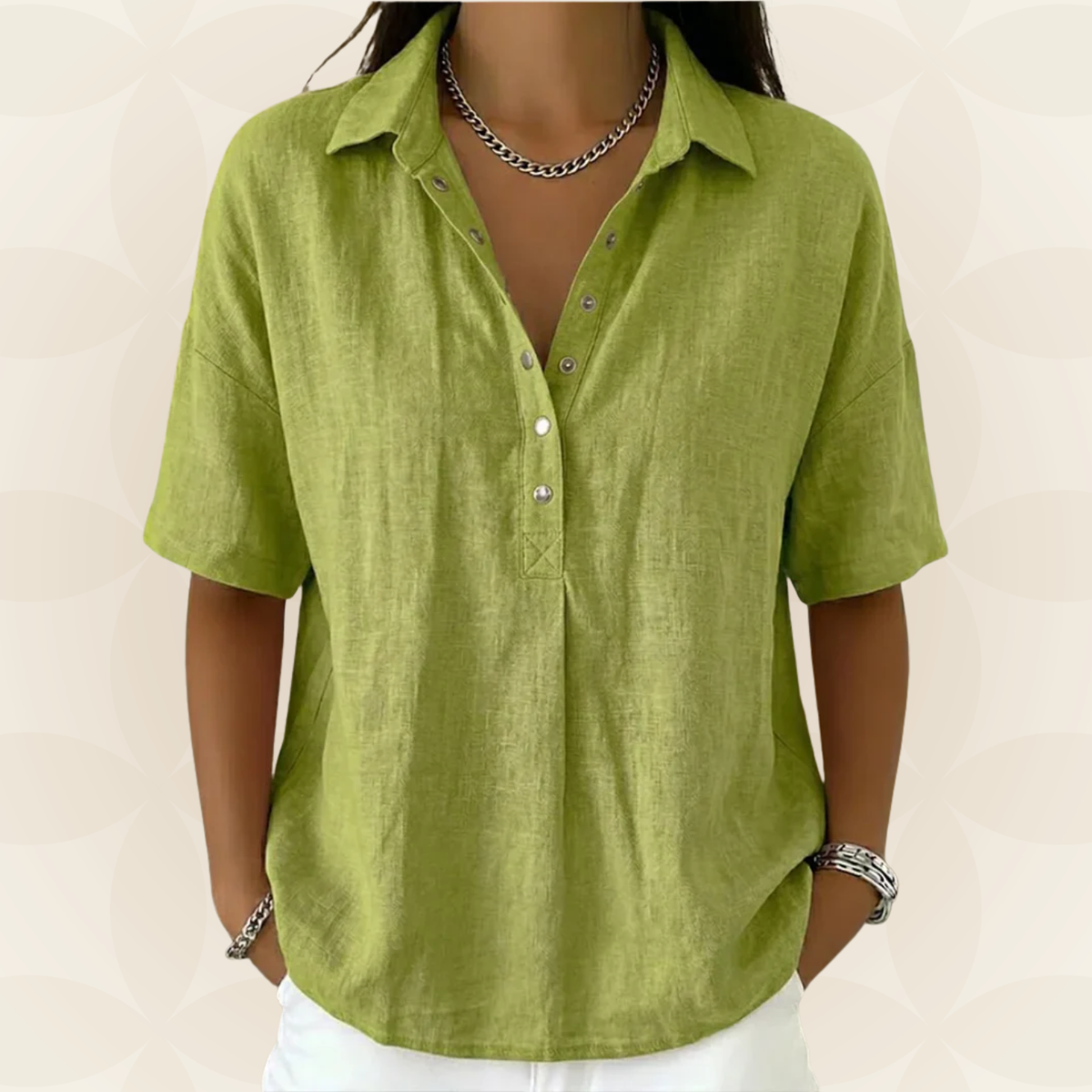 Britta – Casual Collar and Button Detail Blouse - Image 3