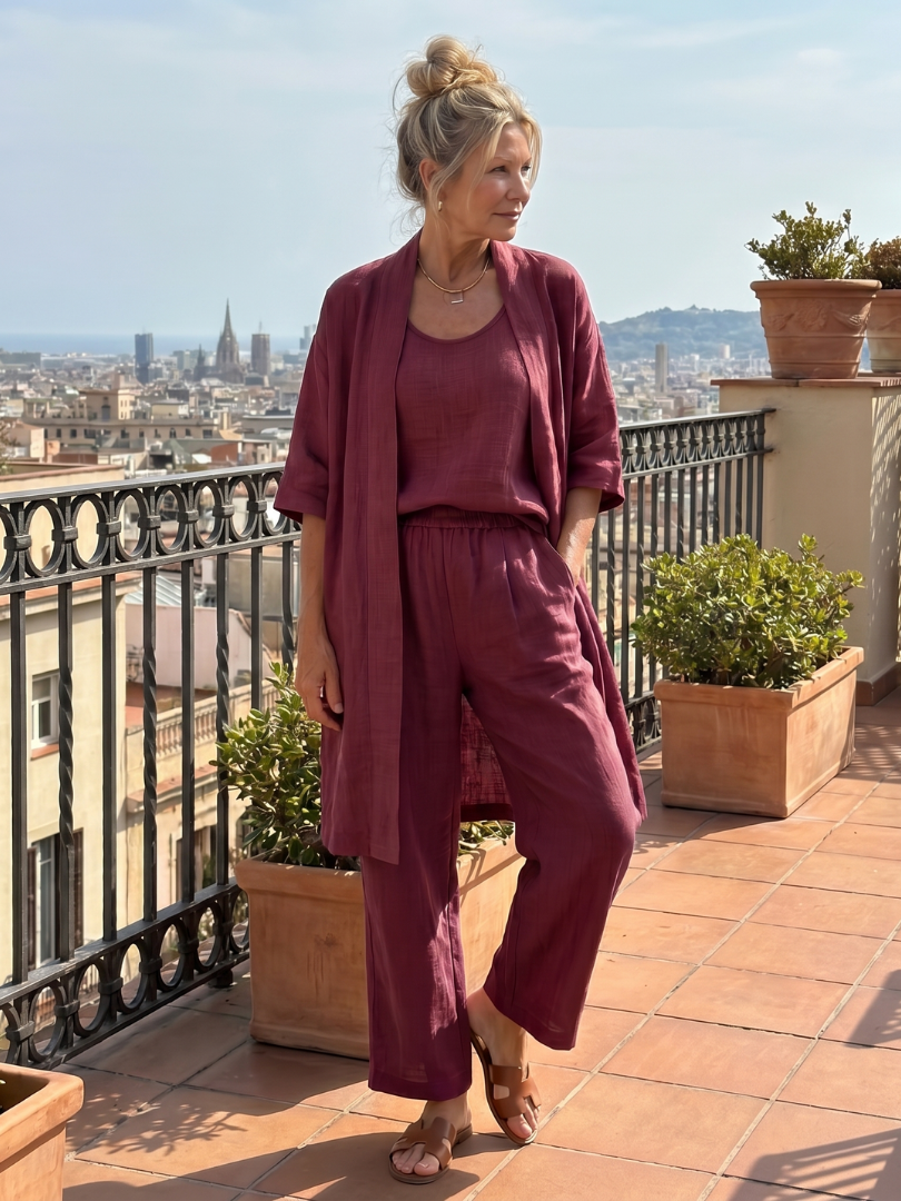 Two-Piece Set Women's Relaxed Fit Top and Pants with Matching Drape - Image 14