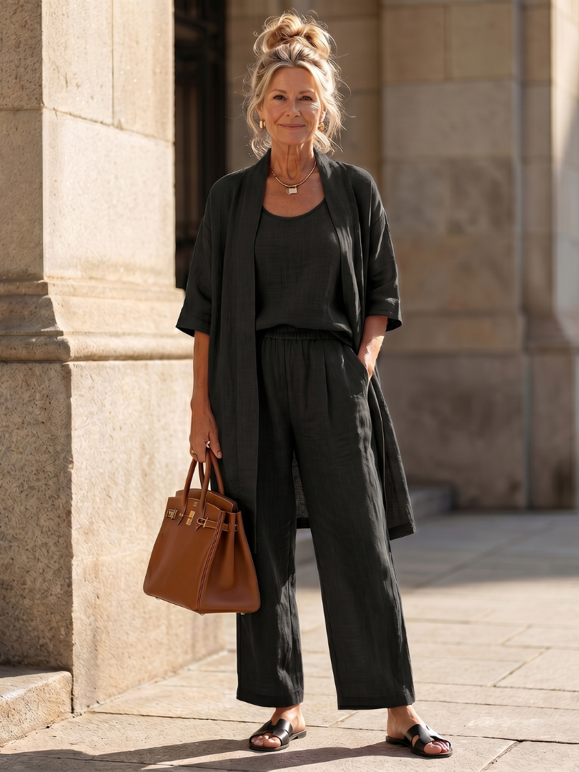 Two-Piece Set Women's Relaxed Fit Top and Pants with Matching Drape - Image 15