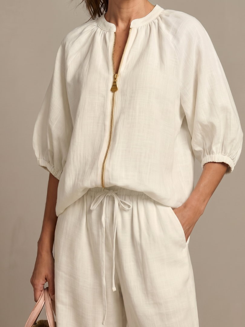Two-Piece Set Women's Relaxed Fit with Puff Sleeves and Trousers - Image 15