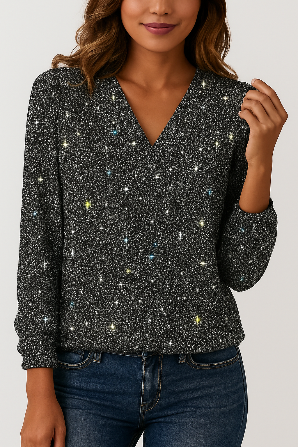 Lena – Sparkling V-Neck Sweater for Women - Image 4