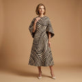 Midi Dress Women's Striped Pattern Elegant Cut with Flattering Sleeves  - Image 1