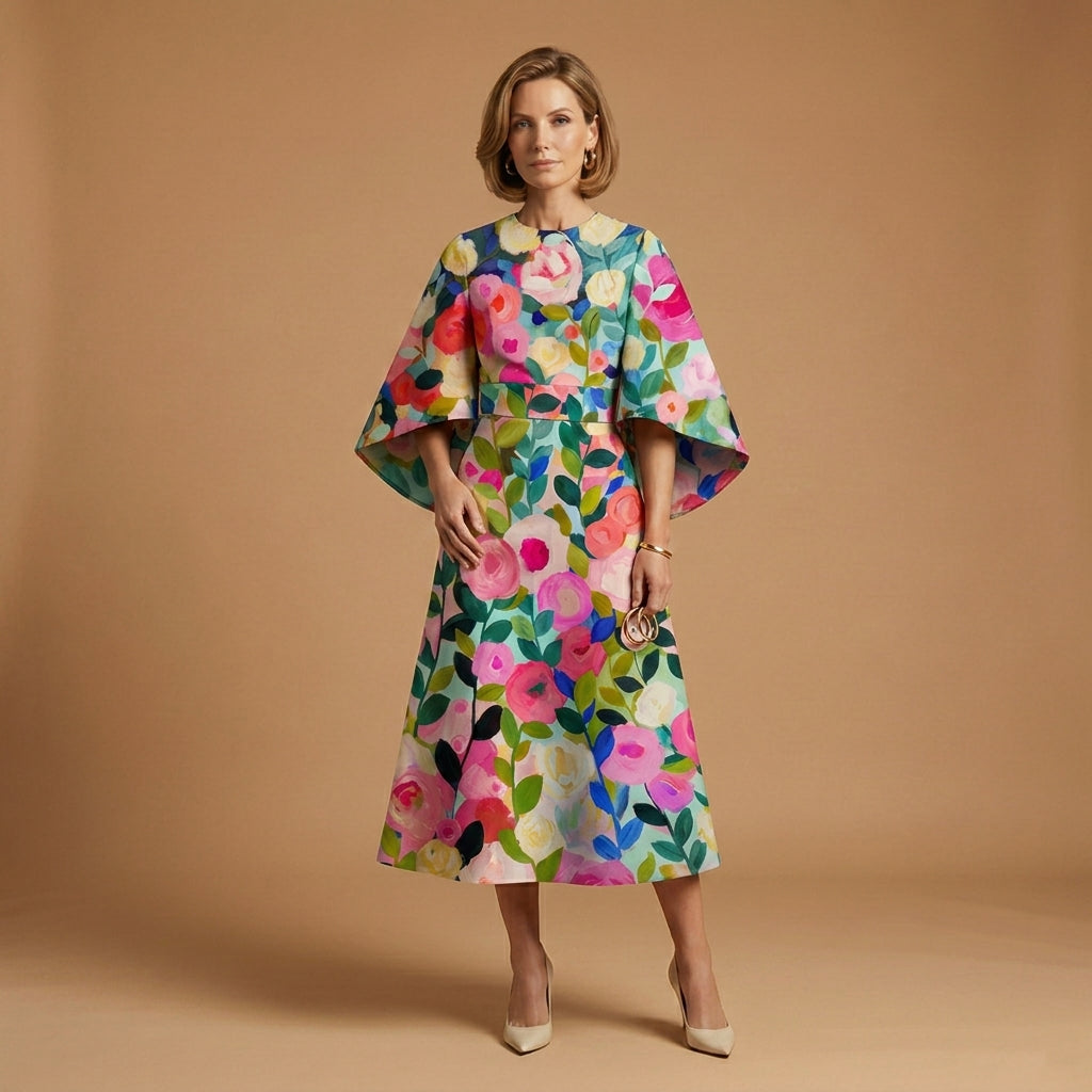 Midi Dress Women's Striped Pattern Elegant Cut with Flattering Sleeves  - Image 3