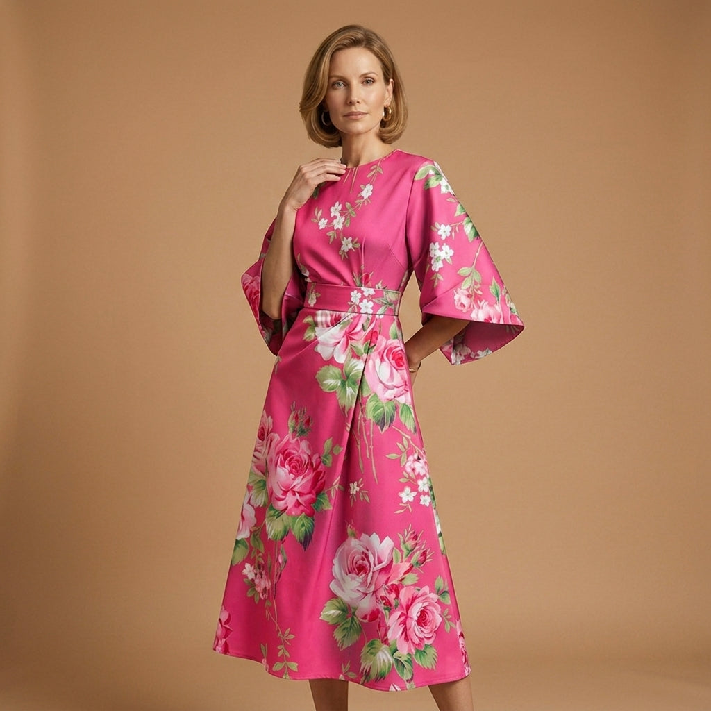 Midi Dress Women's Striped Pattern Elegant Cut with Flattering Sleeves  - Image 6