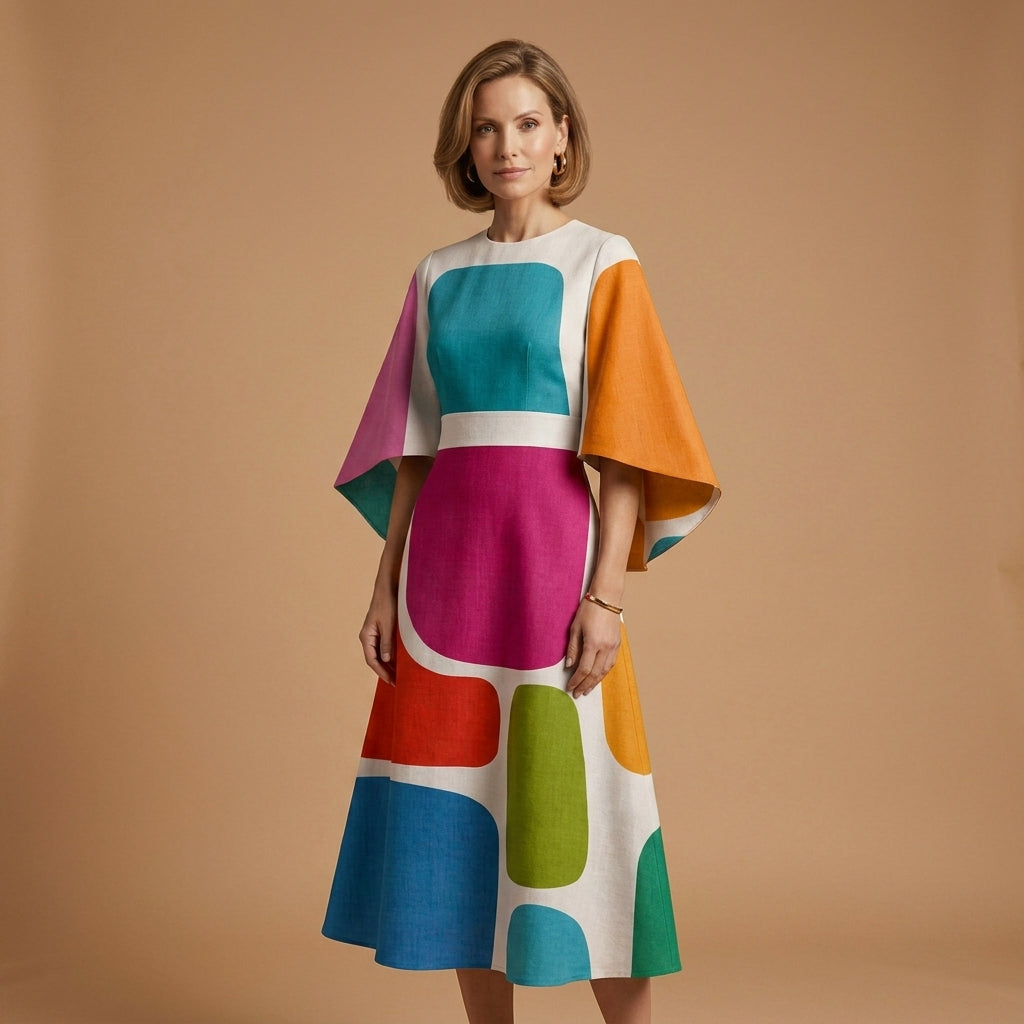 Midi Dress Women's Striped Pattern Elegant Cut with Flattering Sleeves  - Image 5
