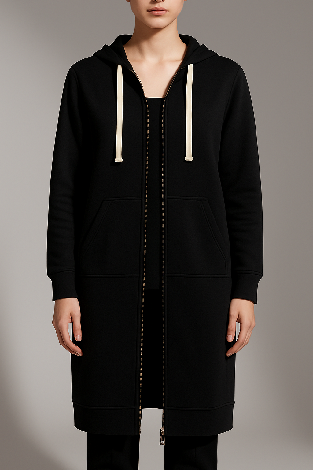 Damen Kapuzenjacke Longline mit Reißverschluss und praktischen Taschen | J&B - 5 - Jasminaboutique.com