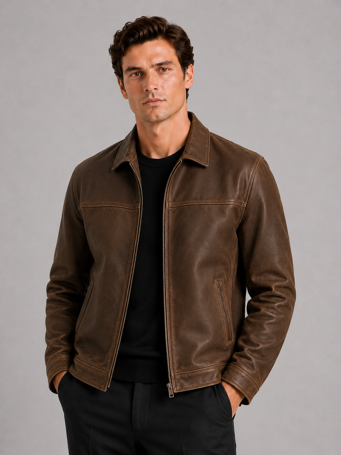Lederjacke Herren mit klassischem Schnitt und elegantem Reißverschluss | J&B - 1 - Jasminaboutique.com