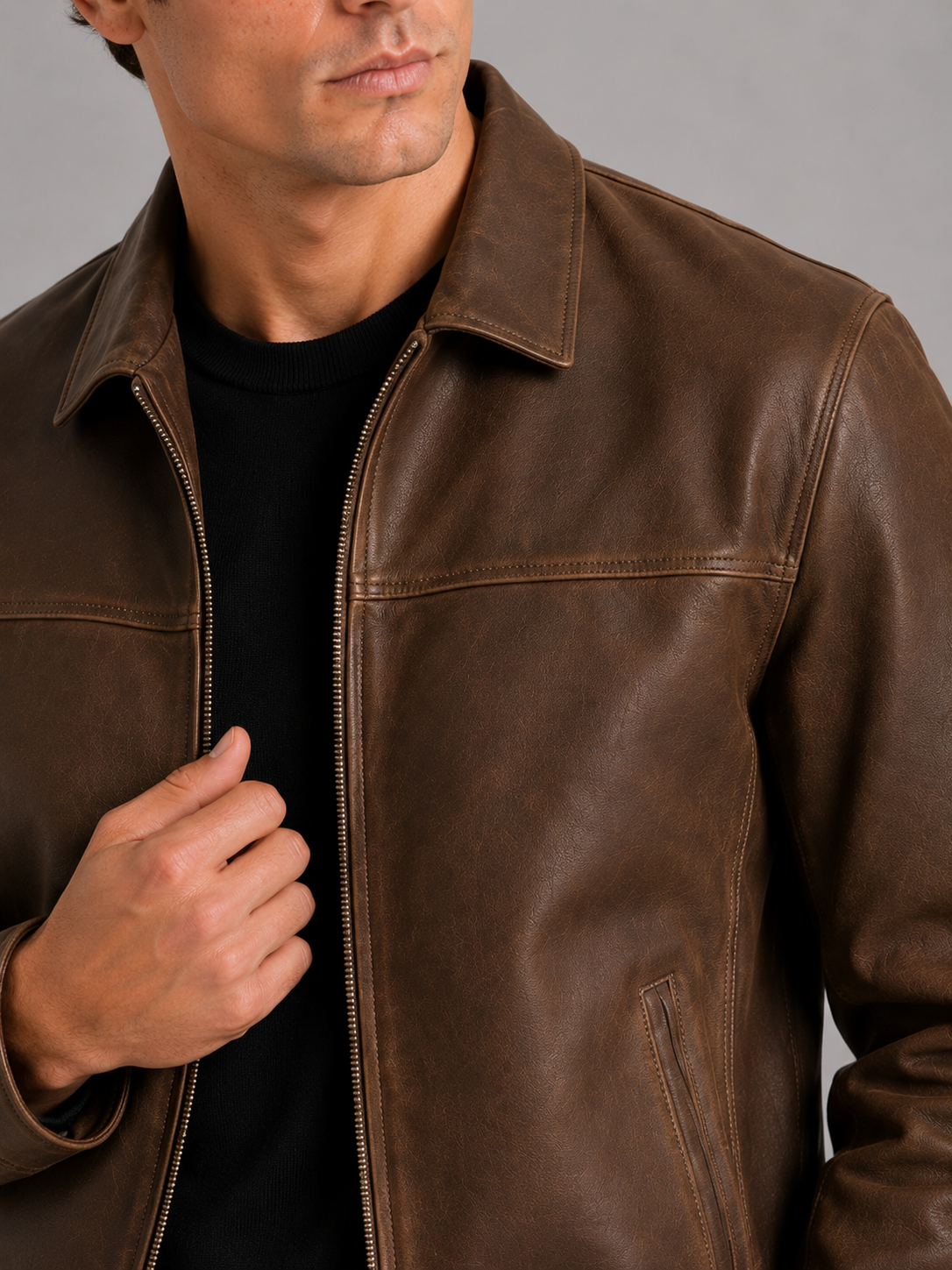 Lederjacke Herren mit klassischem Schnitt und elegantem Reißverschluss | J&B - 3 - Jasminaboutique.com