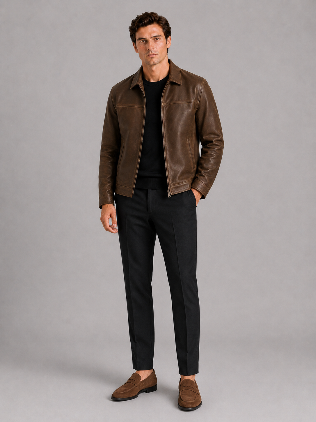 Lederjacke Herren mit klassischem Schnitt und elegantem Reißverschluss | J&B - 4 - Jasminaboutique.com