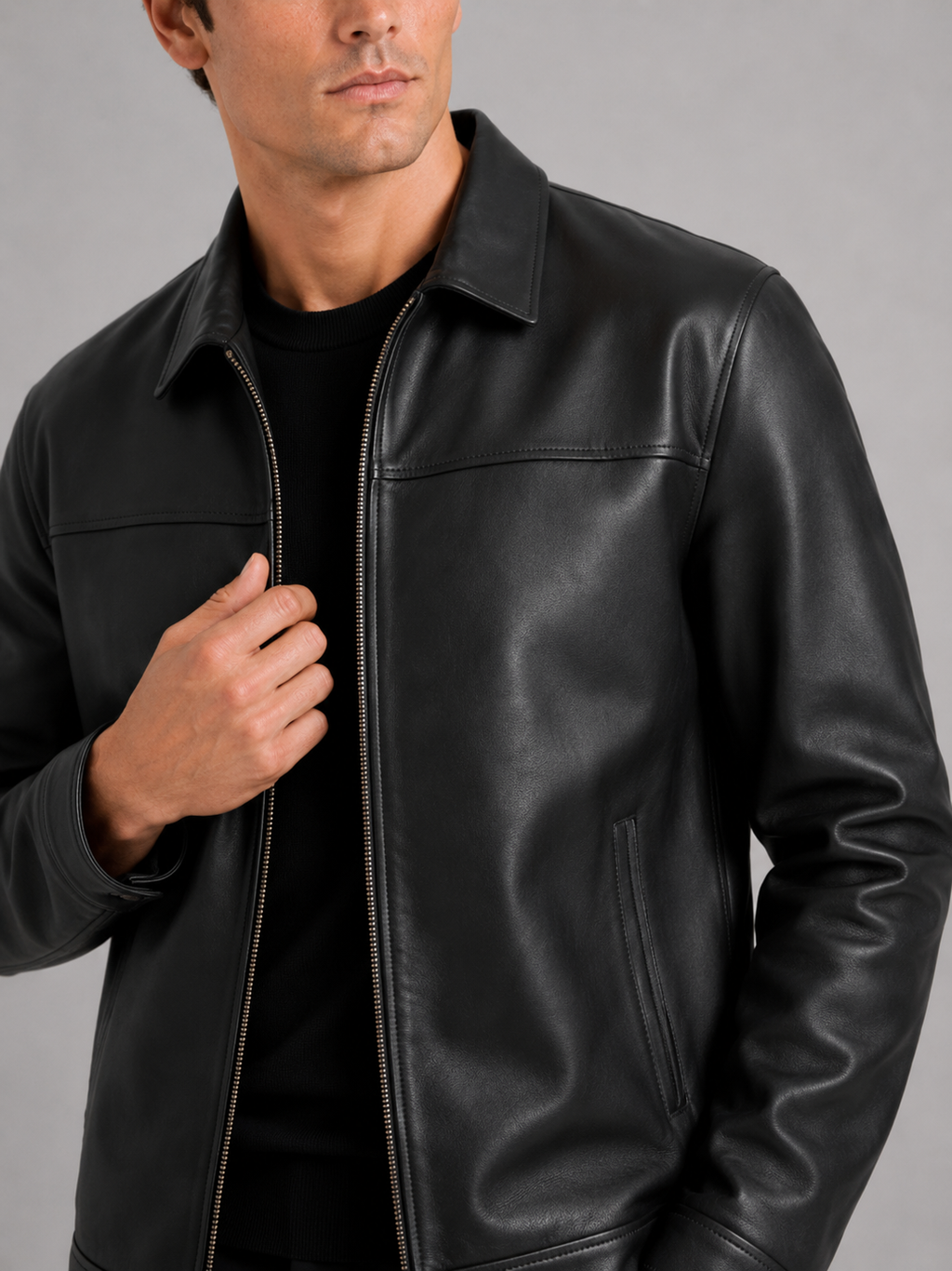 Lederjacke Herren mit klassischem Schnitt und elegantem Reißverschluss | J&B - 9 - Jasminaboutique.com