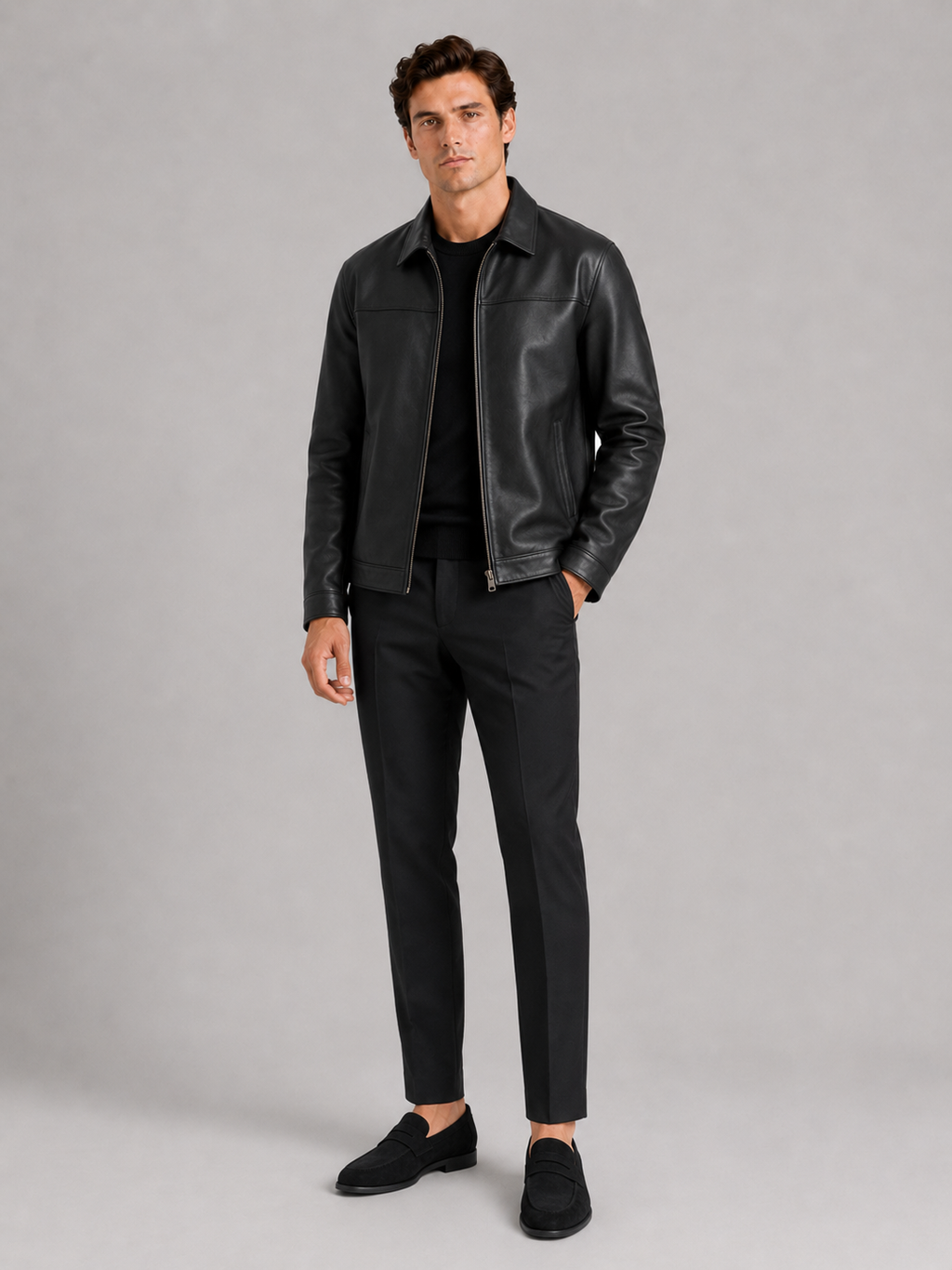 Lederjacke Herren mit klassischem Schnitt und elegantem Reißverschluss | J&B - 10 - Jasminaboutique.com
