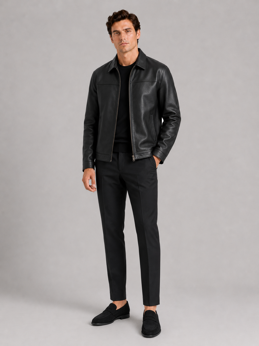 Lederjacke Herren mit klassischem Schnitt und elegantem Reißverschluss | J&B - 10 - Jasminaboutique.com