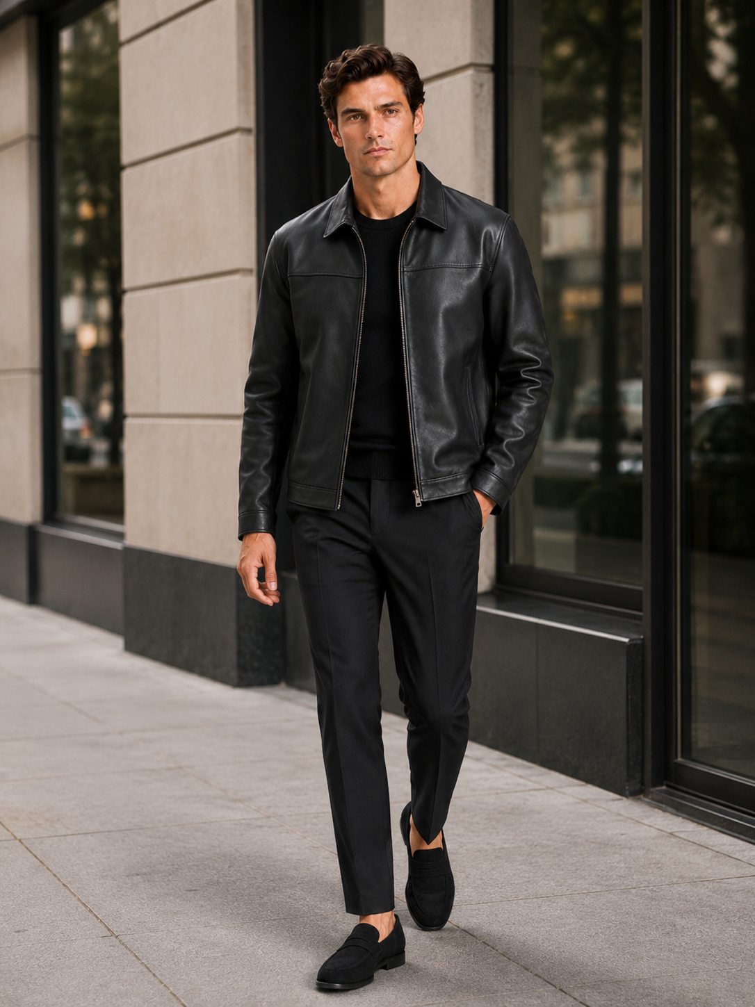 Lederjacke Herren mit klassischem Schnitt und elegantem Reißverschluss | J&B - 12 - Jasminaboutique.com