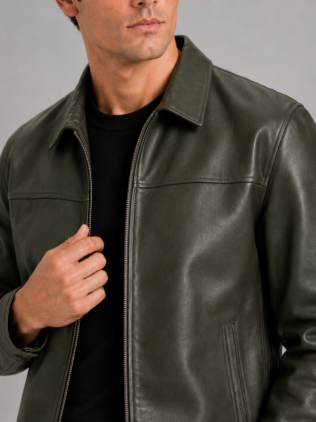 Lederjacke Herren mit klassischem Schnitt und elegantem Reißverschluss | J&B - 14 - Jasminaboutique.com