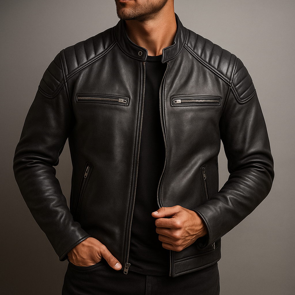 Lederjacke Herren – Strukturierte Passform mit gesteppter Schulterpartie | J&B - 5 - Jasminaboutique.com