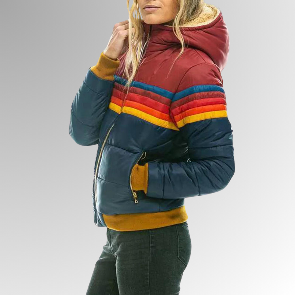Damen Steppjacke mit buntem Streifenmuster und Reißverschluss | J&B - 5 - Jasminaboutique.com