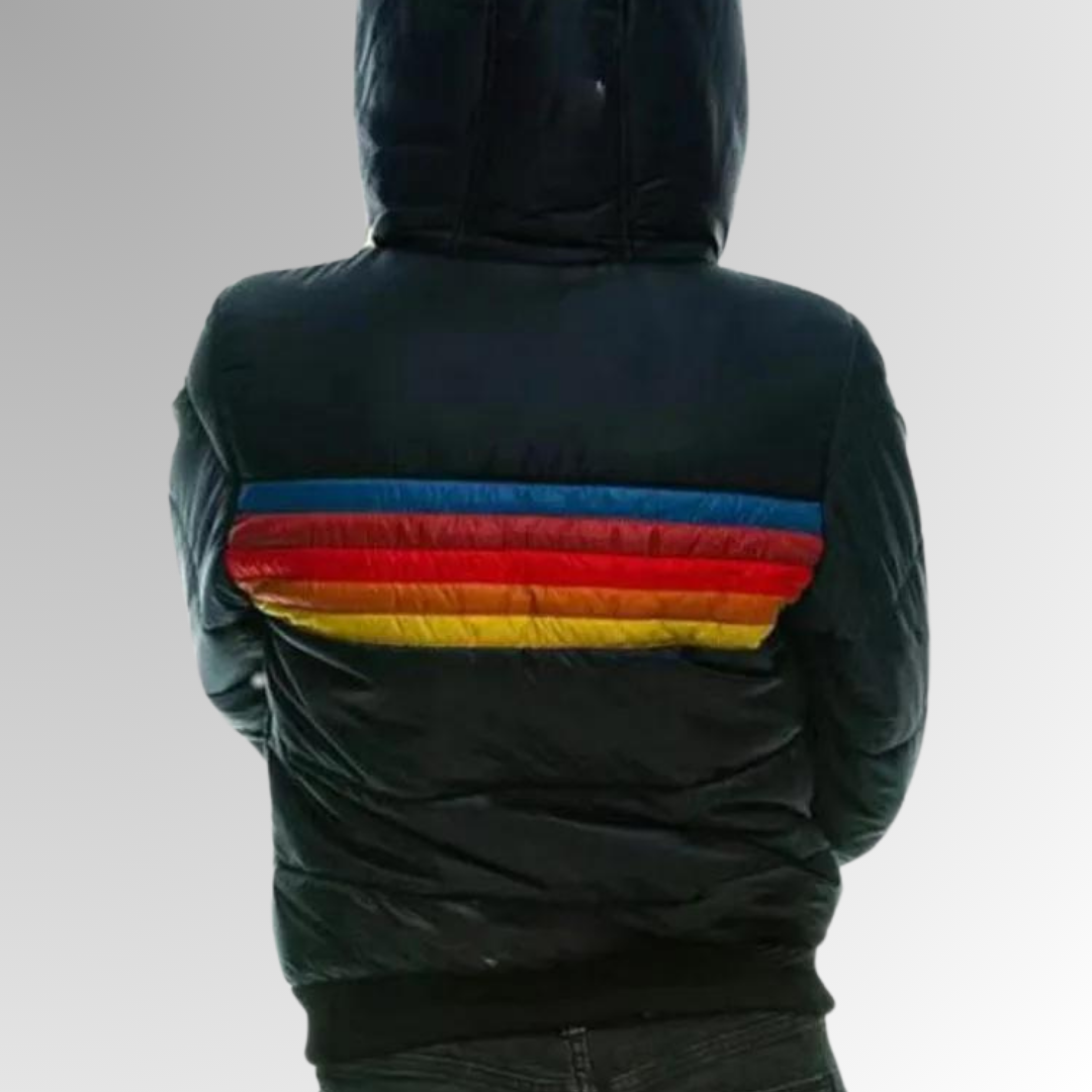 Damen Steppjacke mit buntem Streifenmuster und Reißverschluss | J&B - 6 - Jasminaboutique.com