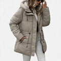 Women’s long down jacket with hood and adjustable drawstring - J&B; - 1 - London-stylehouse.com