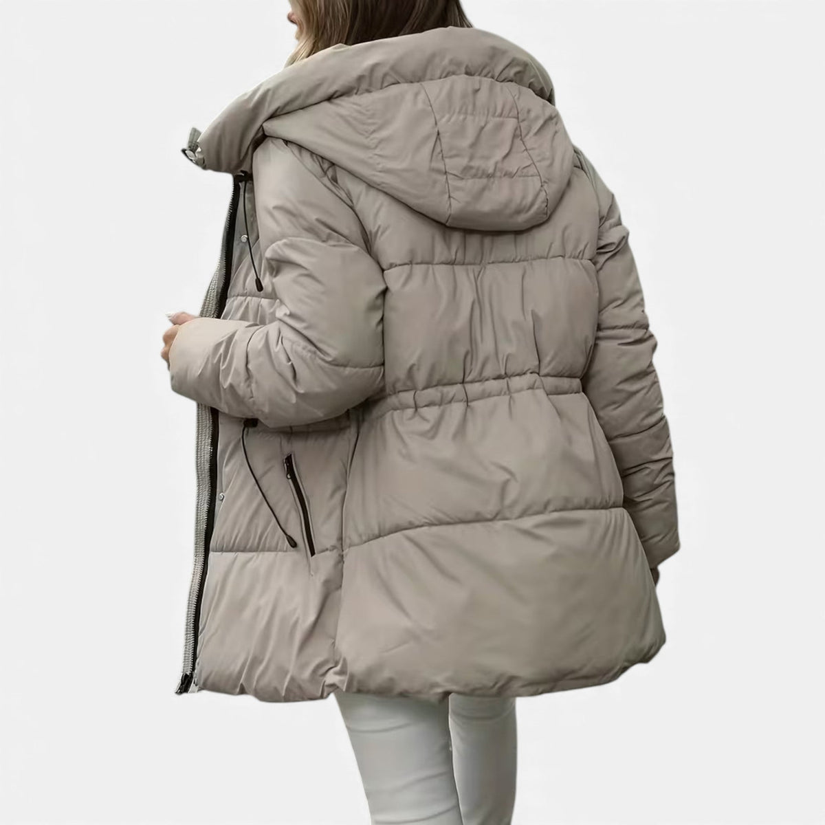 Women’s long down jacket with hood and adjustable drawstring - J&B; - 3 - London-stylehouse.com