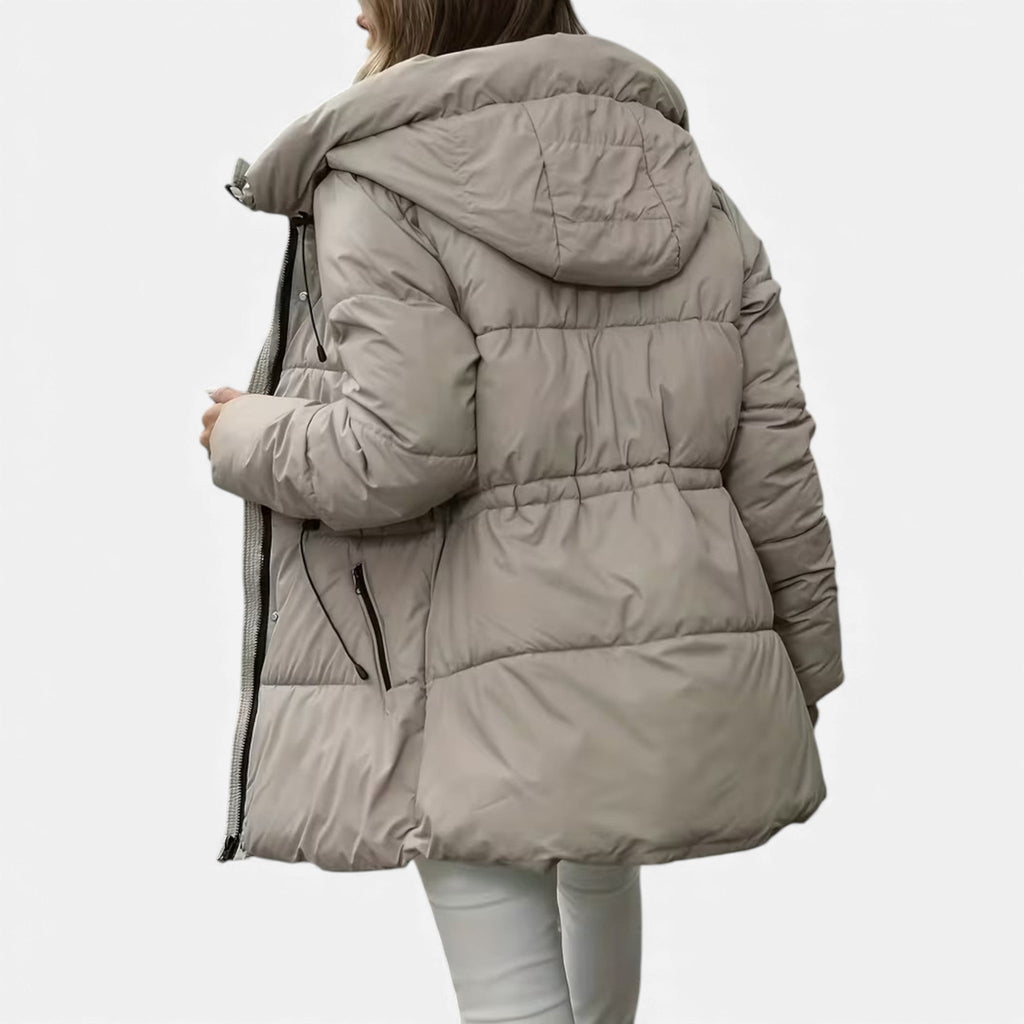 Lange Daunenjacke Damen mit Kapuze und verstellbarem Kordelzug | J&B - 3 - Jasminaboutique.com