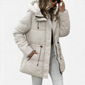 Lange Daunenjacke Damen mit Kapuze und verstellbarem Kordelzug | J&B - 4 - Jasminaboutique.com
