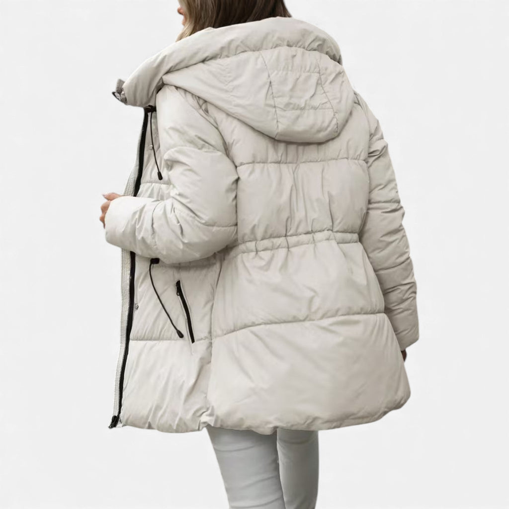 Lange Daunenjacke Damen mit Kapuze und verstellbarem Kordelzug | J&B - 7 - Jasminaboutique.com