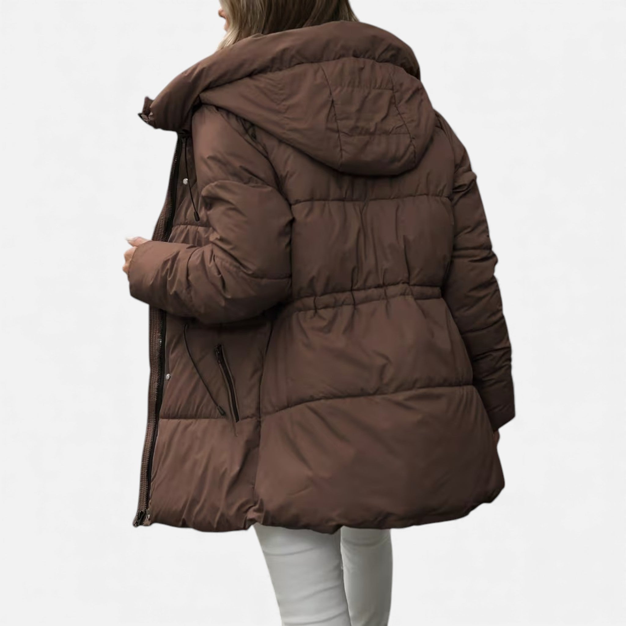 Lange Daunenjacke Damen mit Kapuze und verstellbarem Kordelzug | J&B - 10 - Jasminaboutique.com