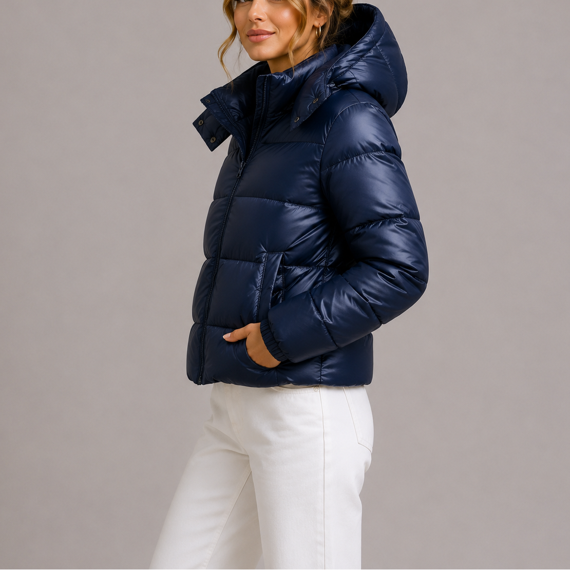 Daunenjacke Damen mit Kapuze und Reißverschluss | J&B - 1 - Jasminaboutique.com