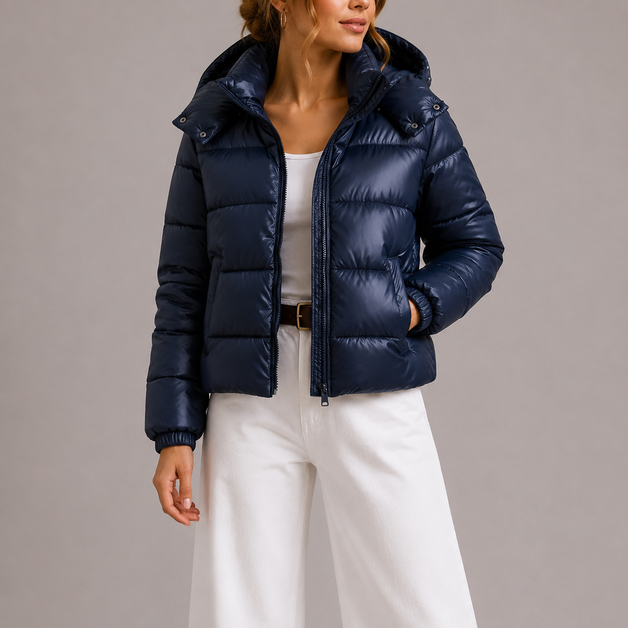 Daunenjacke Damen mit Kapuze und Reißverschluss | J&B - 2 - Jasminaboutique.com