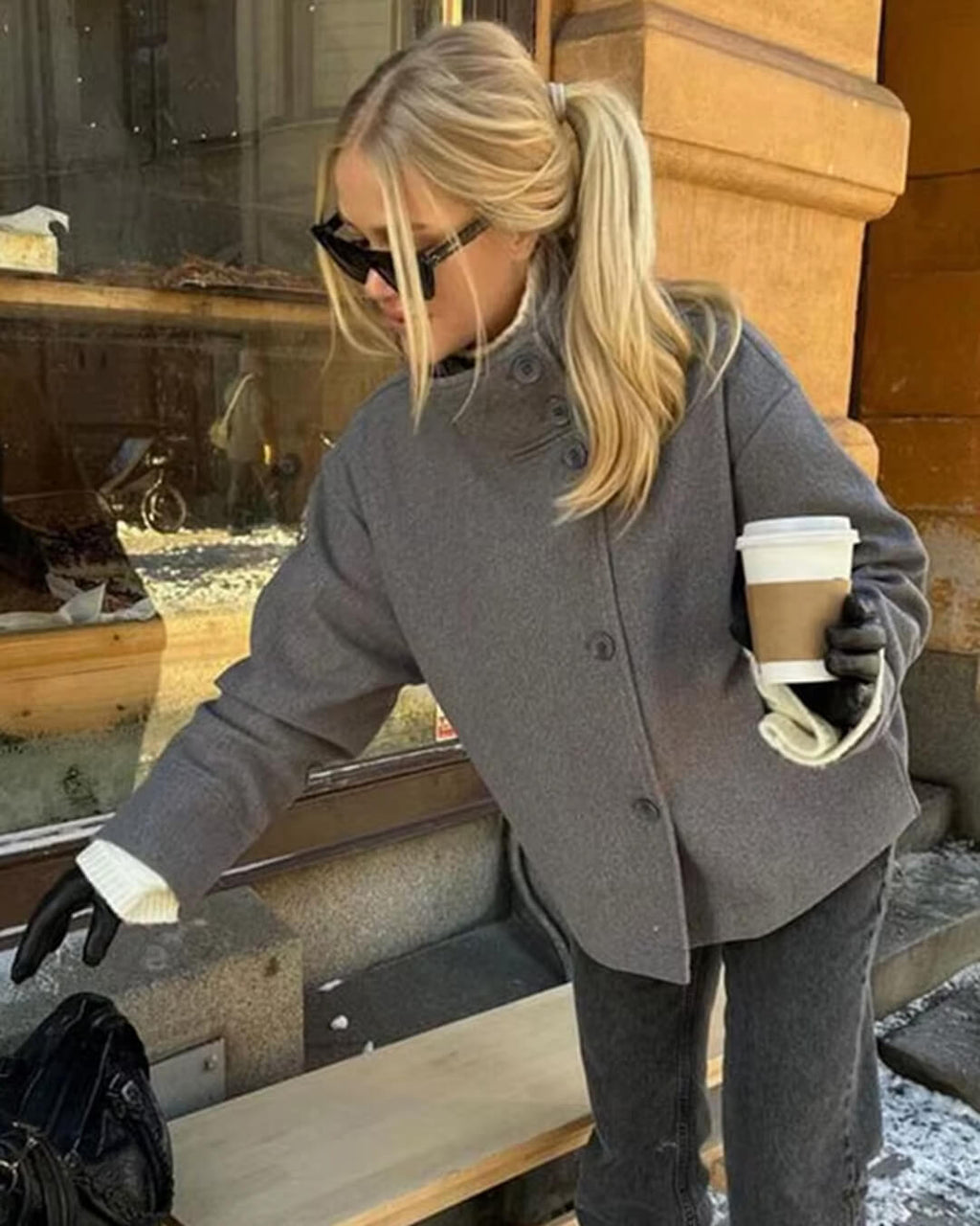 Damenjacke mit hohem Kragen und lockerer Passform | J&B - 8 - Jasminaboutique.com