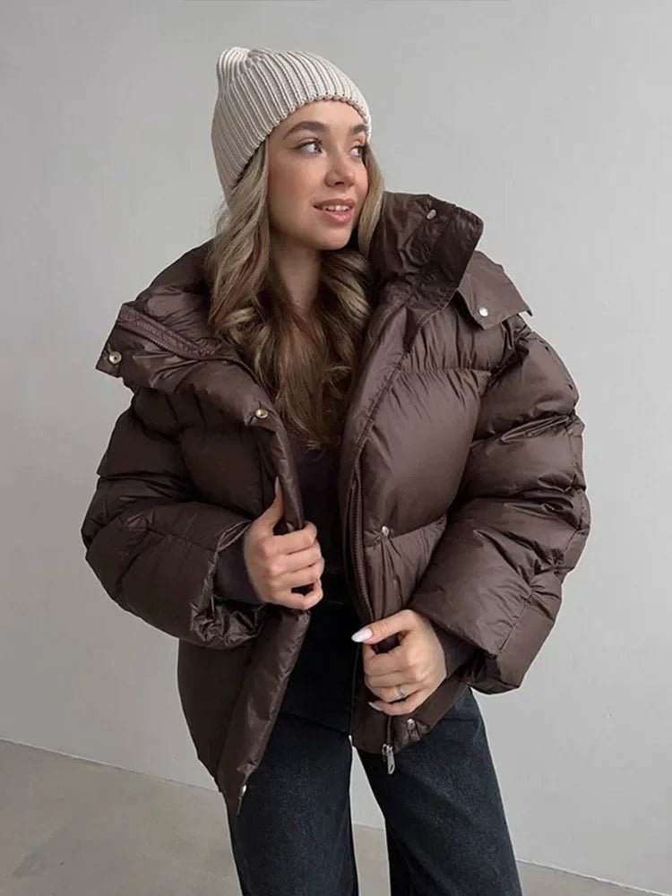 Oversize Daunenjacke Damen mit Reißverschluss und Kapuze | J&B - 3 - Jasminaboutique.com