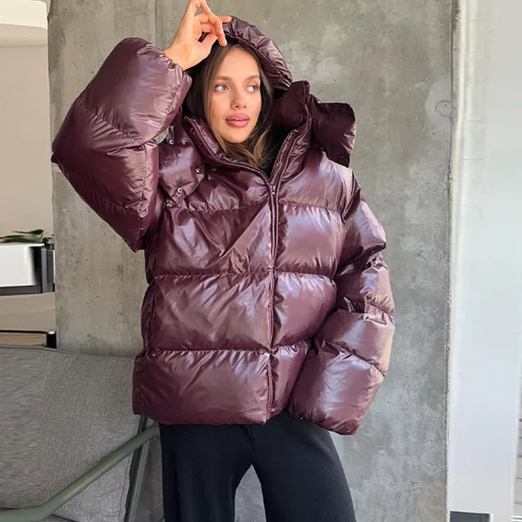 Daunenjacke Damen, kurz geschnitten, glänzende Oberfläche | J&B - 1 - Jasminaboutique.com