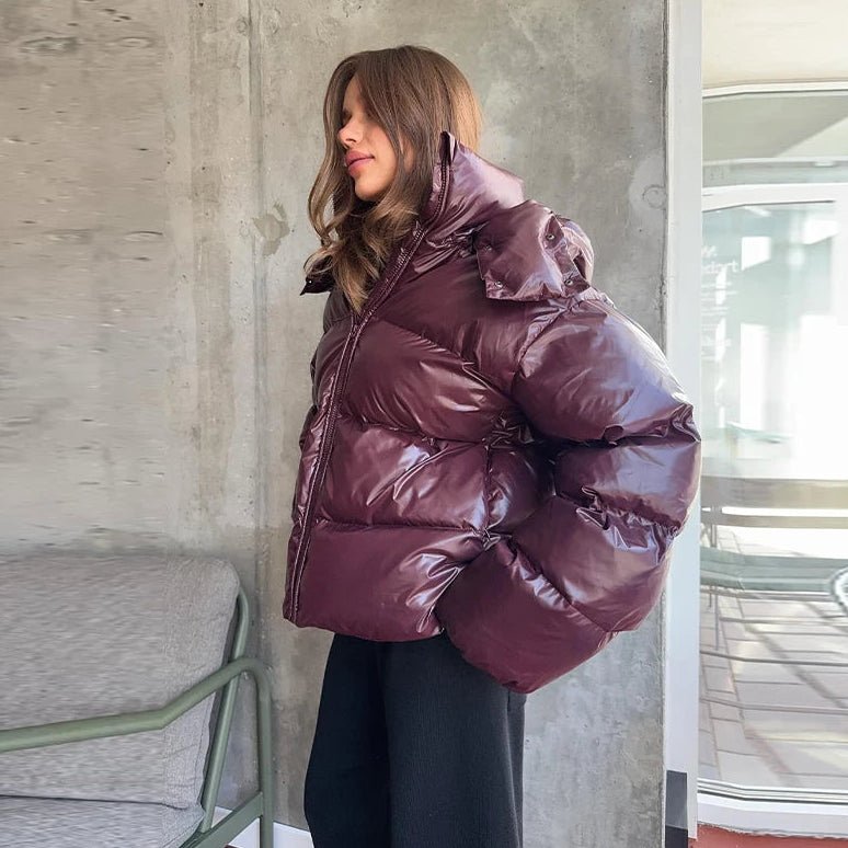 Daunenjacke Damen, kurz geschnitten, glänzende Oberfläche | J&B - 3 - Jasminaboutique.com