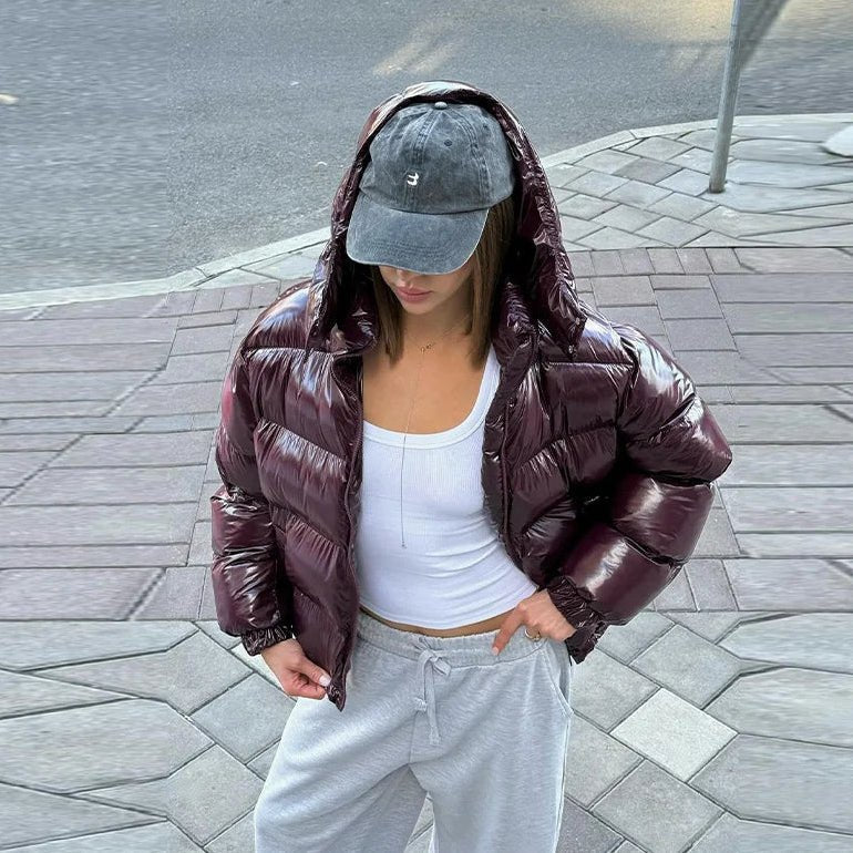 Daunenjacke Damen, kurz geschnitten, glänzende Oberfläche | J&B - 4 - Jasminaboutique.com