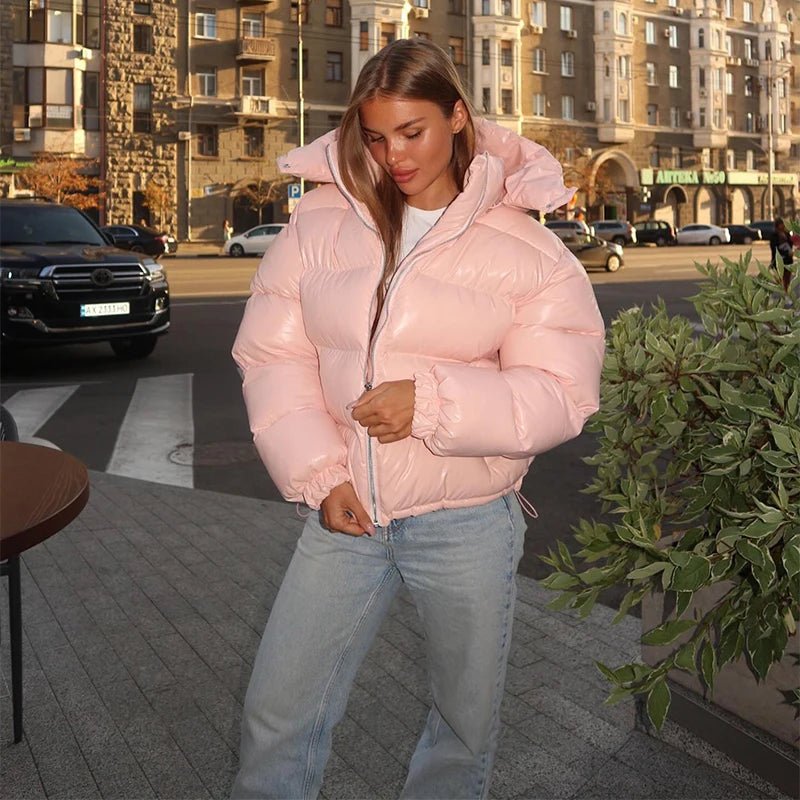 Daunenjacke Damen, kurz geschnitten, glänzende Oberfläche | J&B - 6 - Jasminaboutique.com