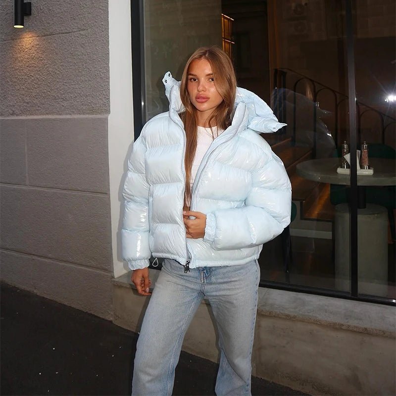 Daunenjacke Damen, kurz geschnitten, glänzende Oberfläche | J&B - 10 - Jasminaboutique.com
