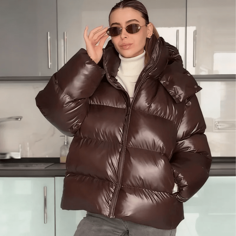 Daunenjacke Damen, kurz geschnitten, glänzende Oberfläche | J&B - 12 - Jasminaboutique.com