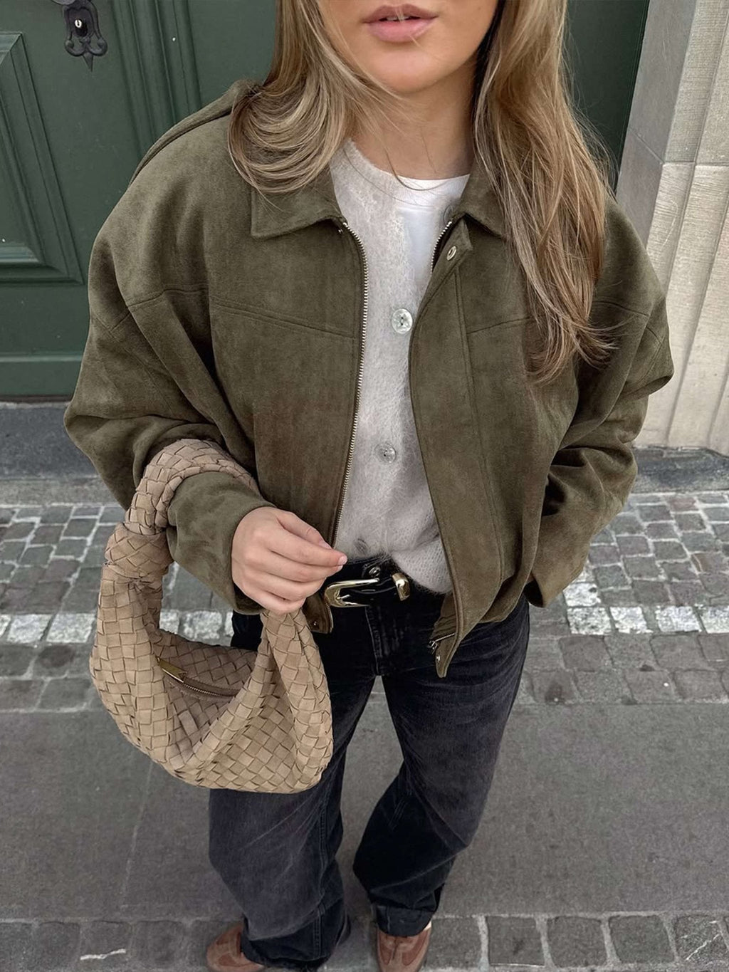 Bomberjacke Damen, oversized Schnitt mit Reißverschluss | J&B - 2 - Jasminaboutique.com
