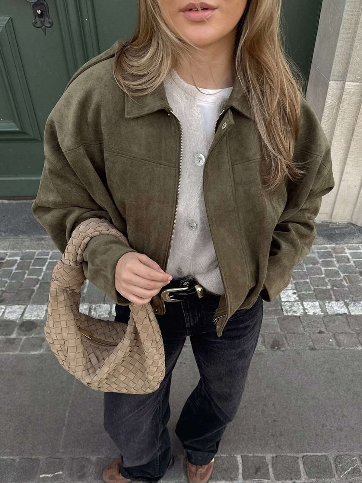 Bomberjacke Damen, oversized Schnitt mit Reißverschluss | J&B - 2 - Jasminaboutique.com