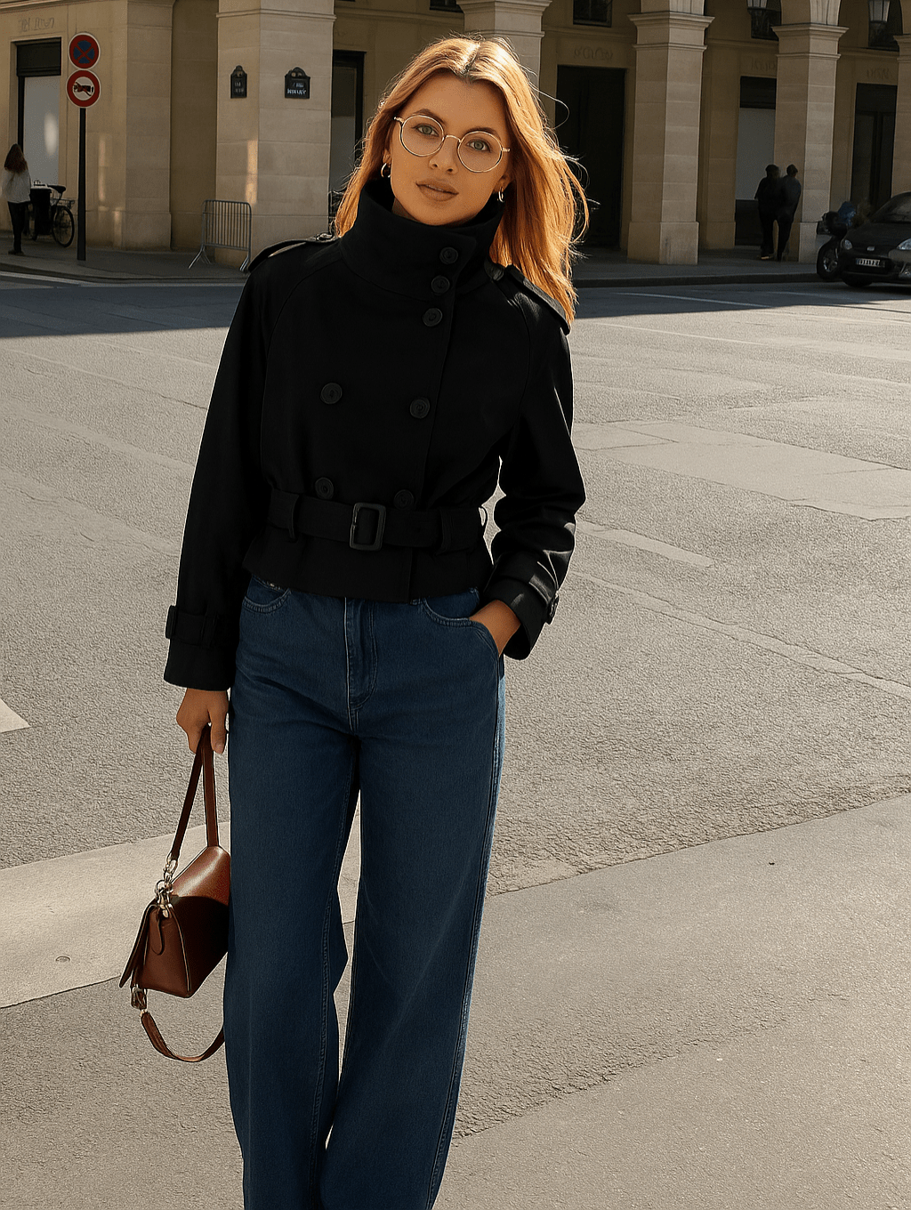 Kurze Damenjacke mit doppelreihiger Knopfleiste und Gürtel | J&B - 6 - Jasminaboutique.com
