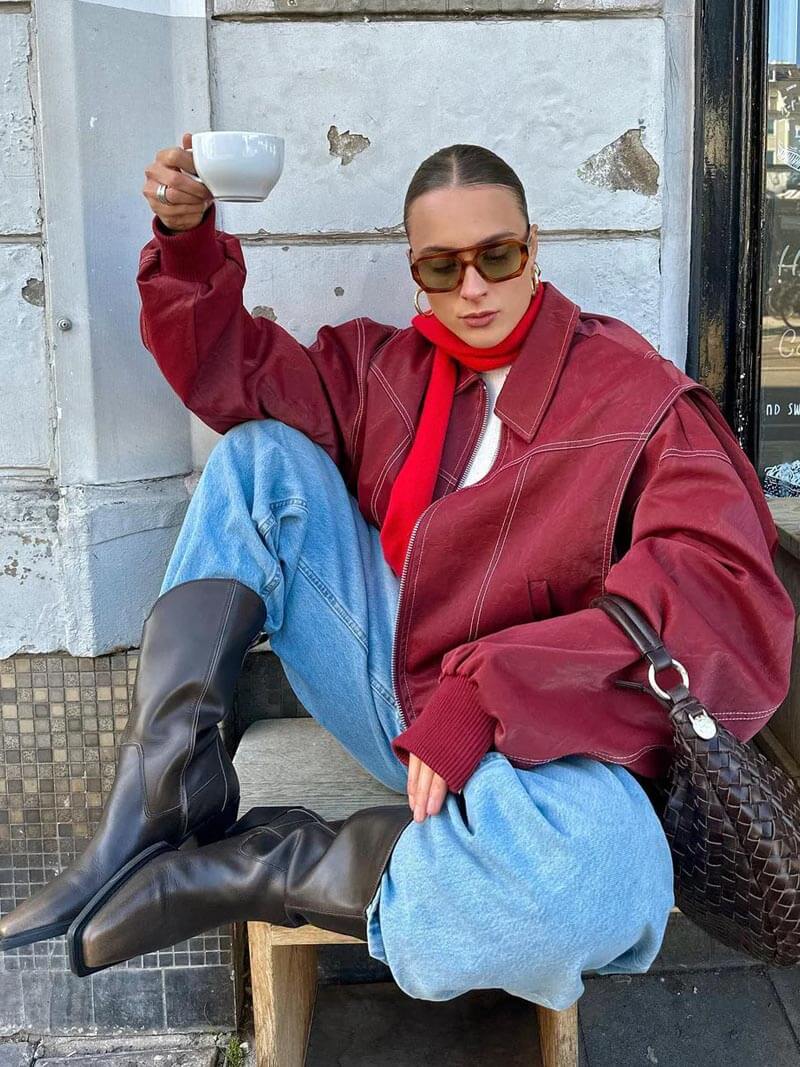 Bomberjacke Damen, Oversize-Schnitt mit Reißverschluss | J&B - 2 - Jasminaboutique.com
