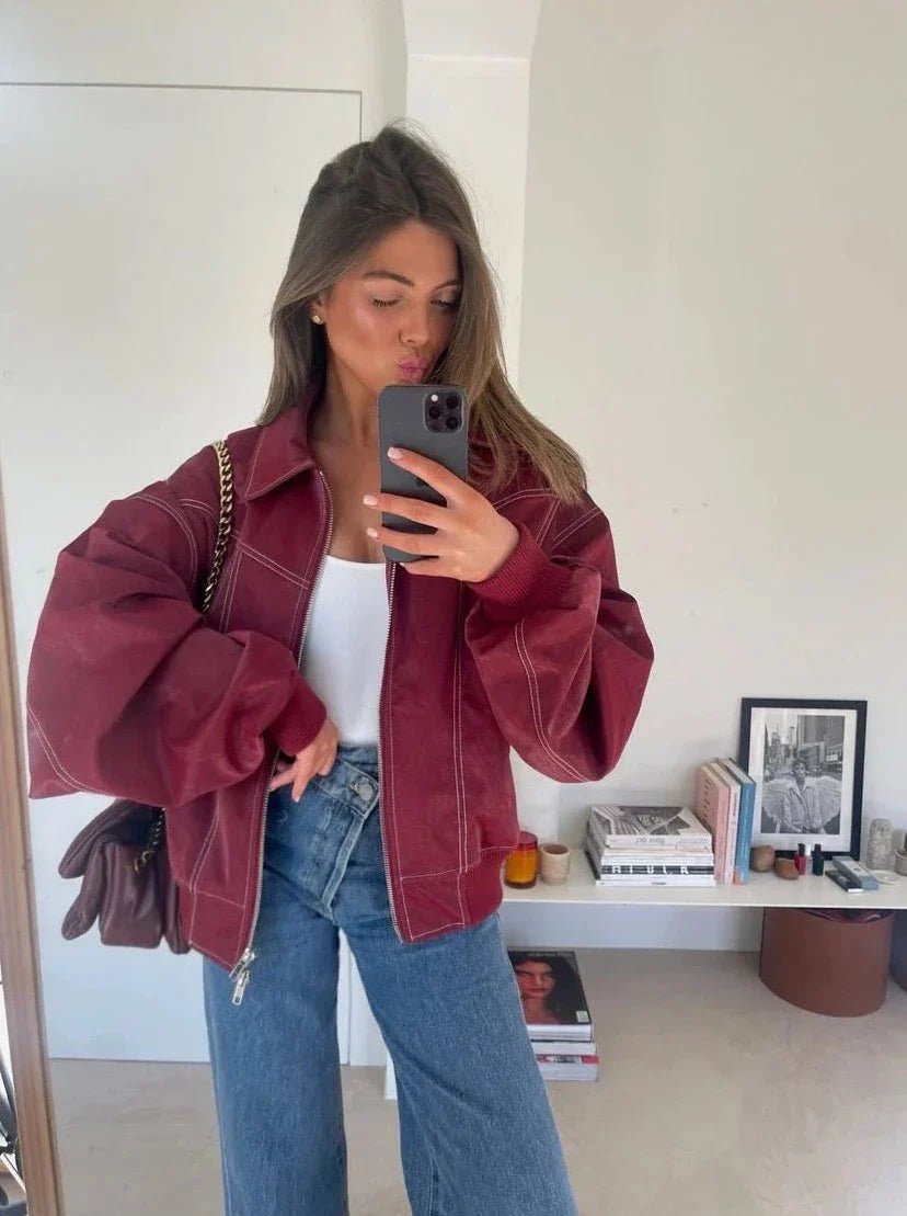 Bomberjacke Damen, Oversize-Schnitt mit Reißverschluss | J&B - 8 - Jasminaboutique.com
