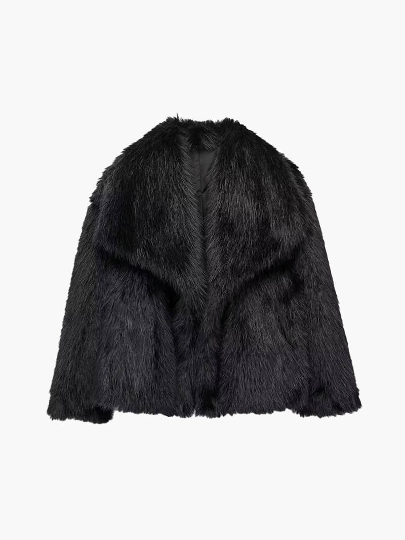 Kunstfelljacke Damen im verkürzten Schnitt mit übergroßem Kragen | J&B - 4 - Jasminaboutique.com