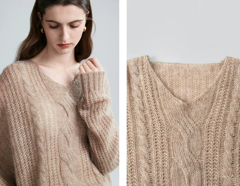 Pullover Damen mit V-Ausschnitt und Zopfmuster | J&B - 1 - Jasminaboutique.com