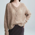 Pullover Damen mit V-Ausschnitt und Zopfmuster | J&B - 4 - Jasminaboutique.com