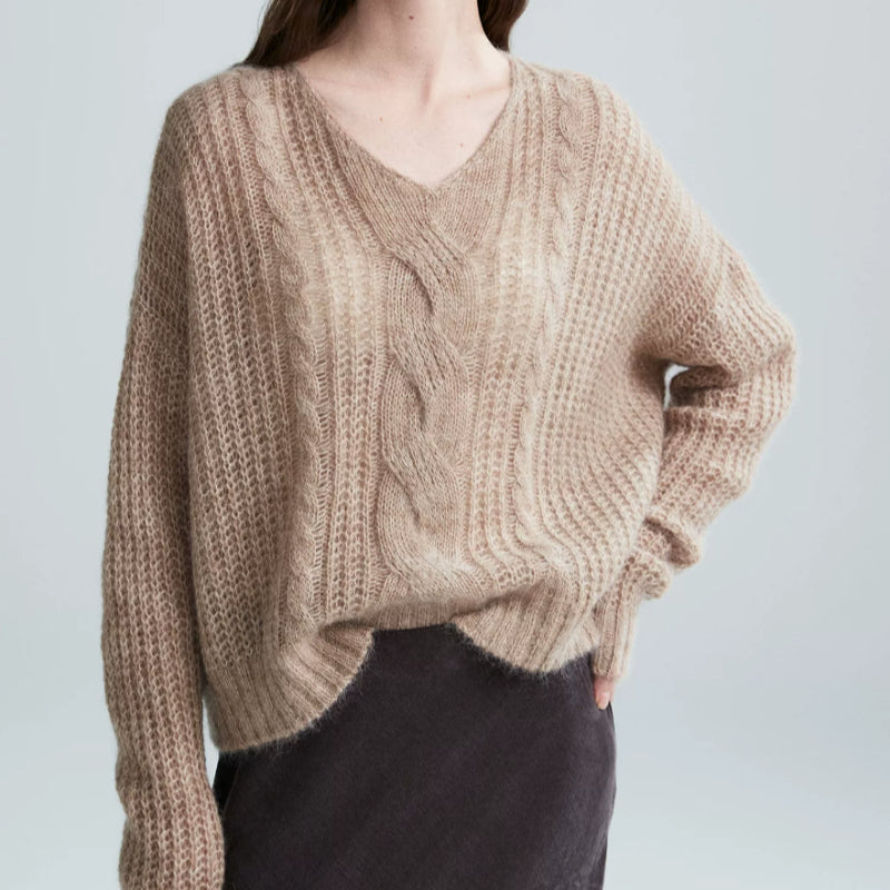 Pullover Damen mit V-Ausschnitt und Zopfmuster | J&B - 4 - Jasminaboutique.com