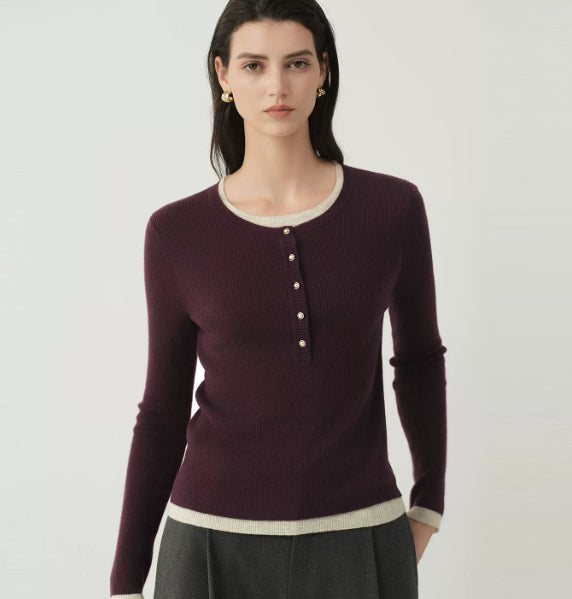 Pullover Damen mit geripptem Muster und Knopfdetails | J&B - 1 - Jasminaboutique.com