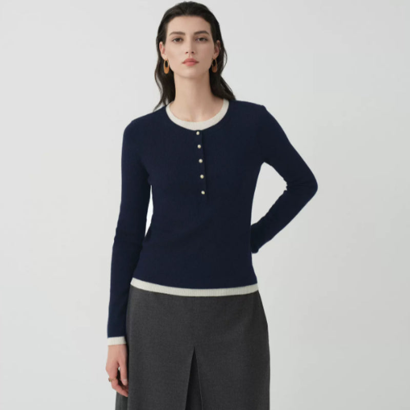 Pullover Damen mit geripptem Muster und Knopfdetails | J&B - 2 - Jasminaboutique.com