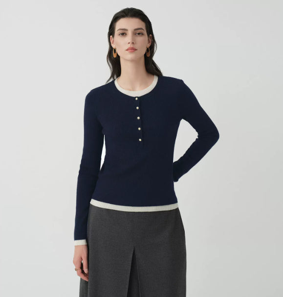 Pullover Damen mit geripptem Muster und Knopfdetails | J&B - 3 - Jasminaboutique.com